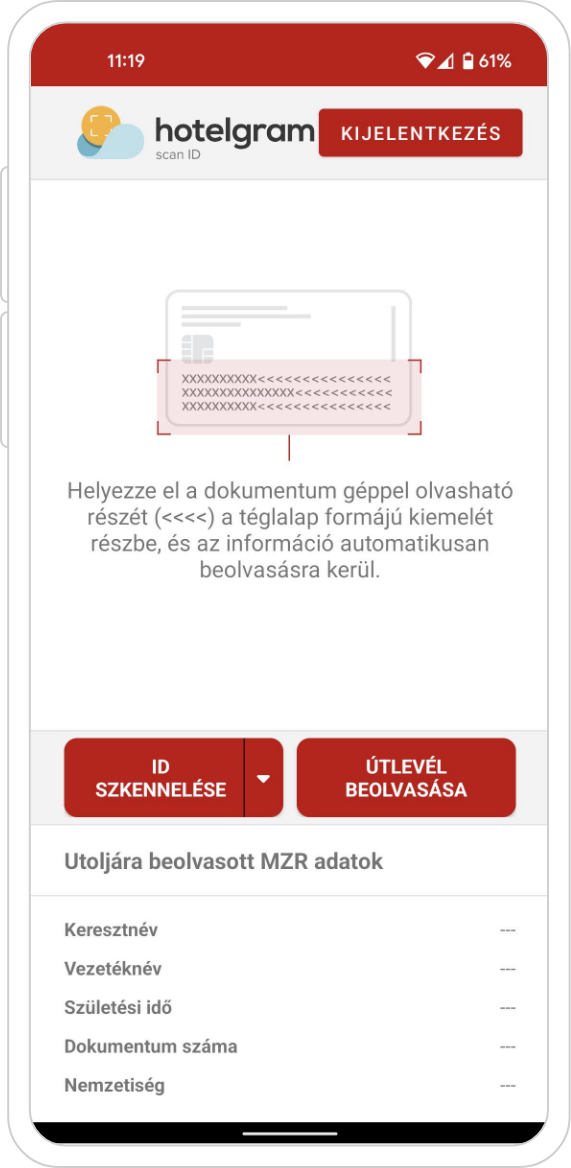 Mobiltelefon ScanID applikációhoz 