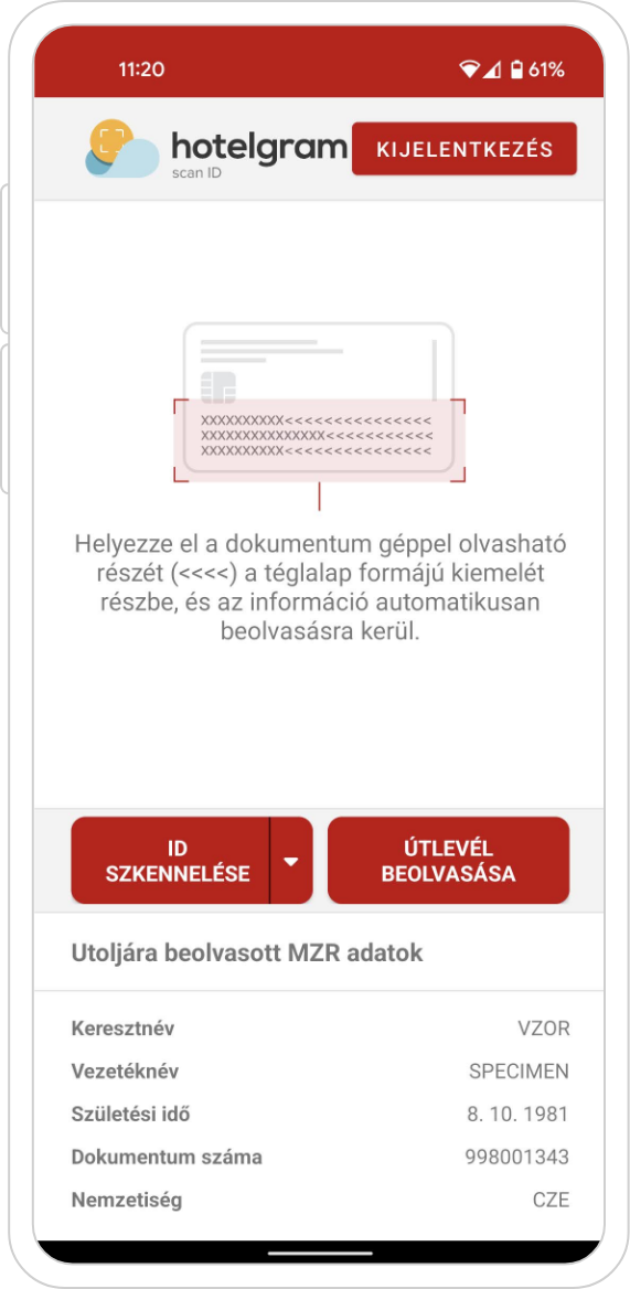 Mobiltelefon ScanID applikációhoz 